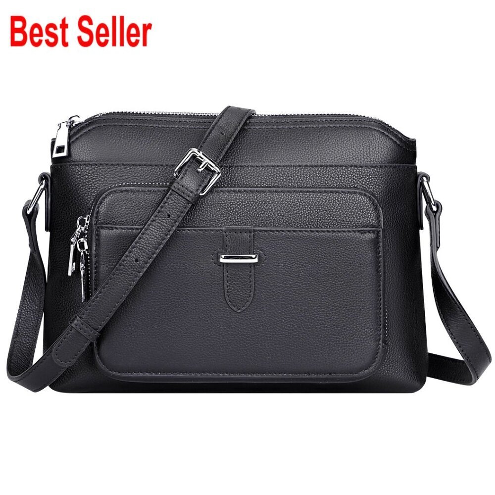 Genuine Leather Crossbody Bag with Card Slots, Adjustable Strap